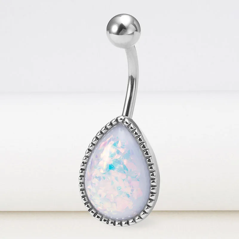 

1pc Opal Belly Button Rings for Woman Navel Piercing Bar Surgical Steel Dangling Ombligo Stud Barbell Fashion Body Jewelry 14G
