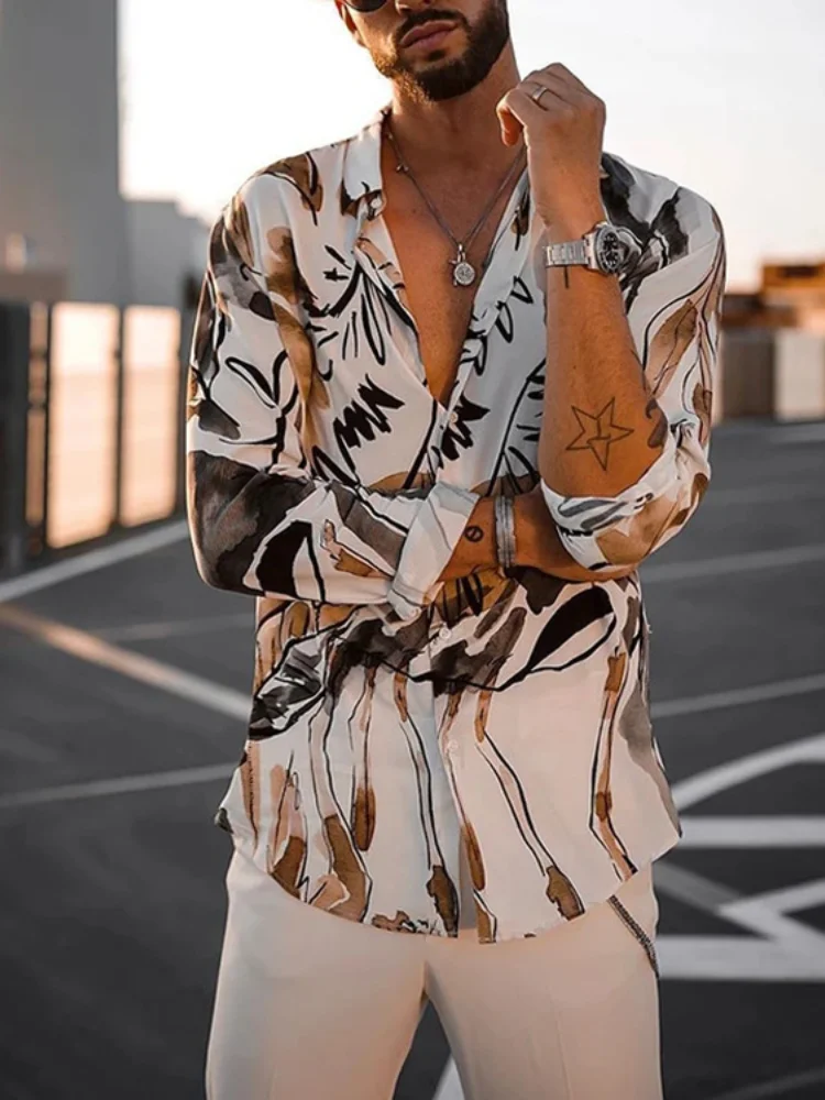 

Men's Shirt Fashion casual business printed long sleeve polo collar shirt mens fashion clothing trends gucci men shirts