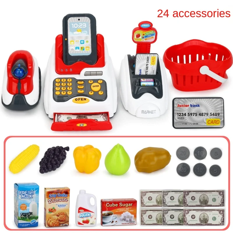 

Kids Cash Register Toy Shopping Toys Led Music Shop Cash Register Scanner Realistic Food Model Pretend Play Kids Educational Toy