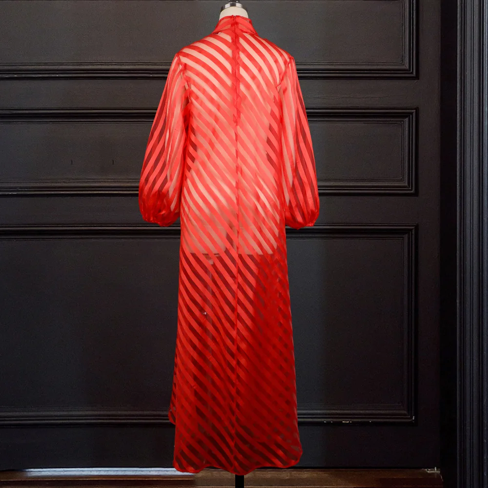 Платье женское прозрачное длинное в красную полоску пикантный Повседневный