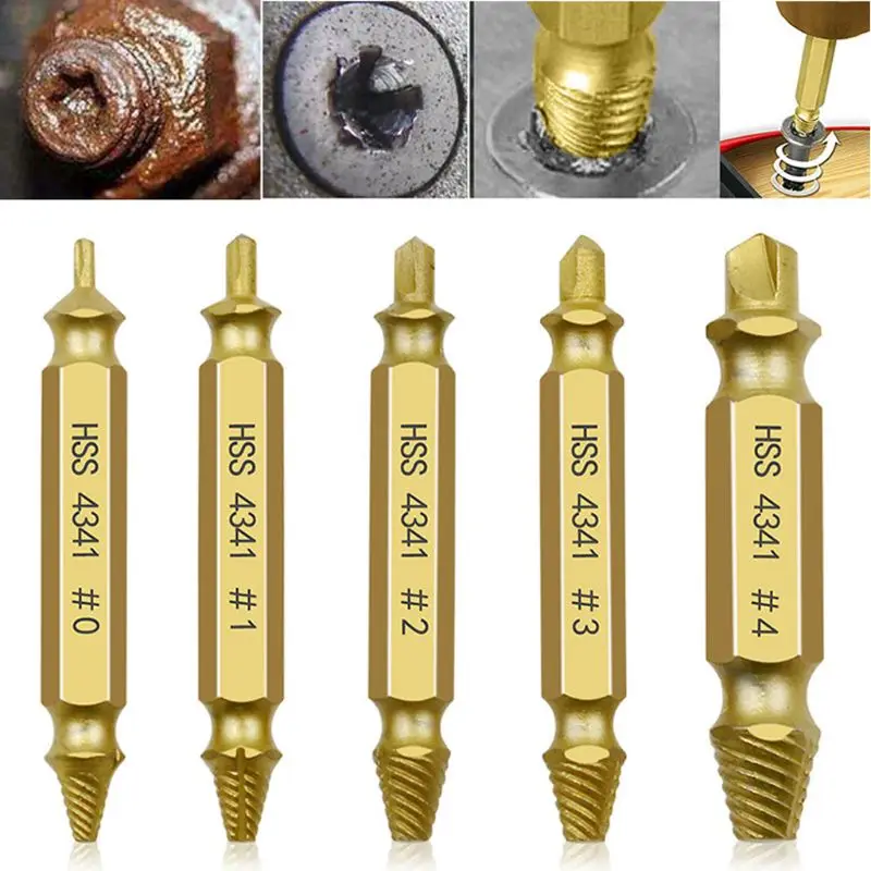 

5pcs Double Side Drill Out Damaged Screw Extractor Broken Bolt Stud Removal Tool Dropshipping
