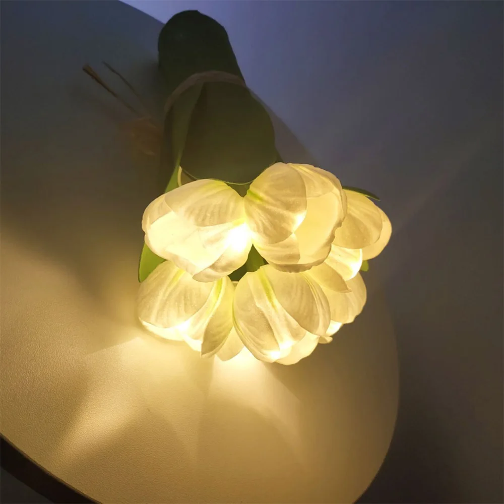 Батарея Стиль Тюльпан Цветок украшения светильник с розовыми цветочками + теплый
