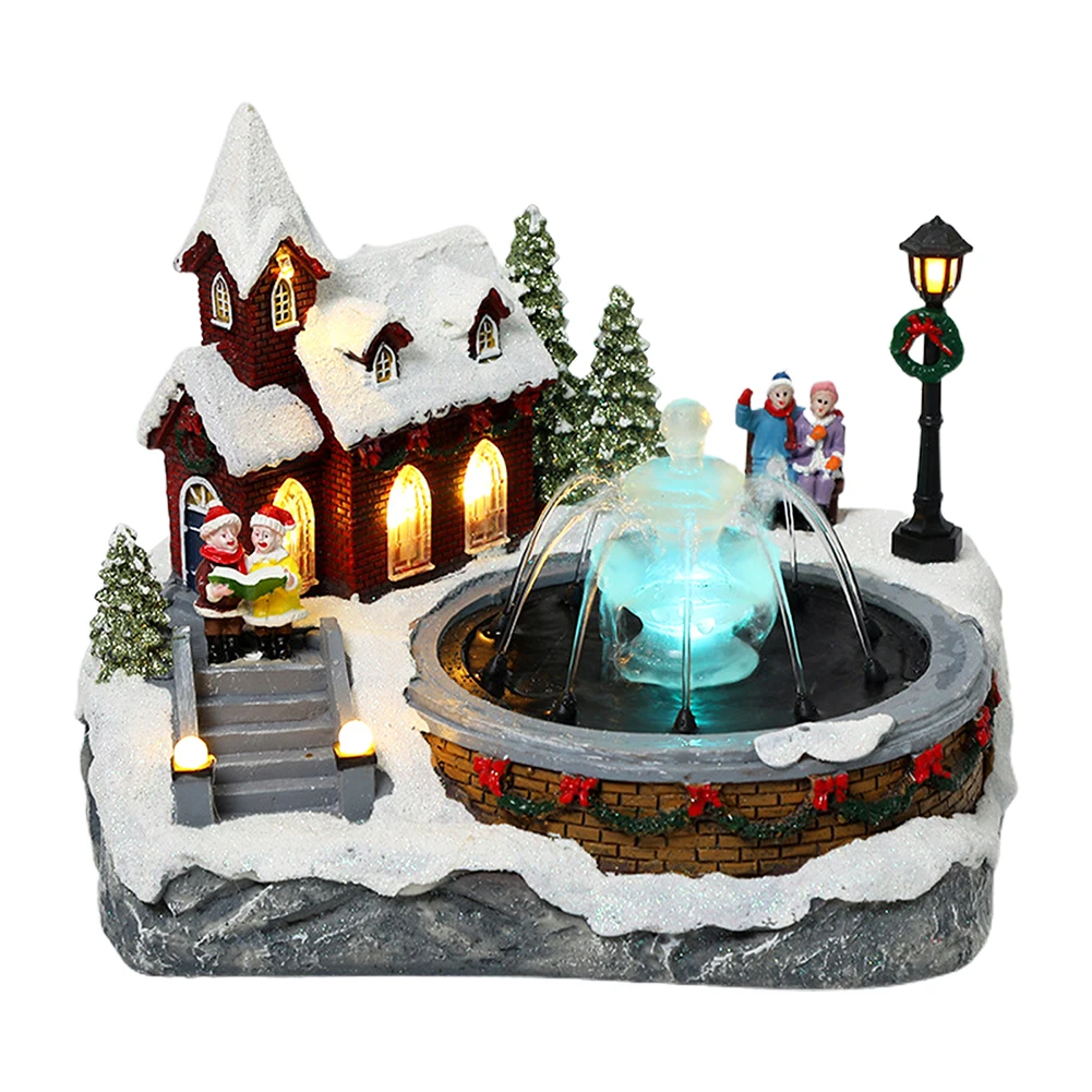 

Fake Fountain With LED Light Craft Office Christmas Snow House Home Decor Resin Figurine Dual Power Supply Gift Dynamic Music