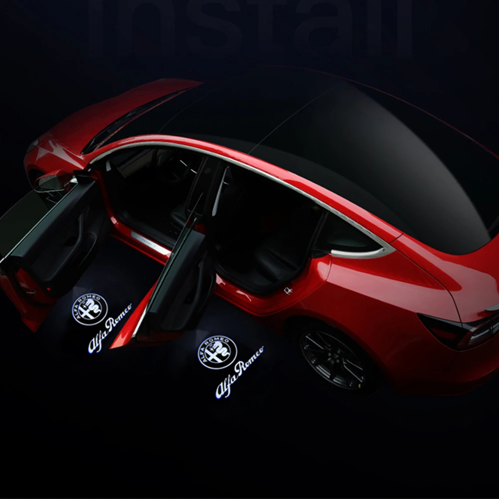 

2 шт. машинные дверные лого приветствуются светильник светодиодный для Alfa Romeo Giulia с полосатым узором авто тюнинг аксессуары светодиодный лу...