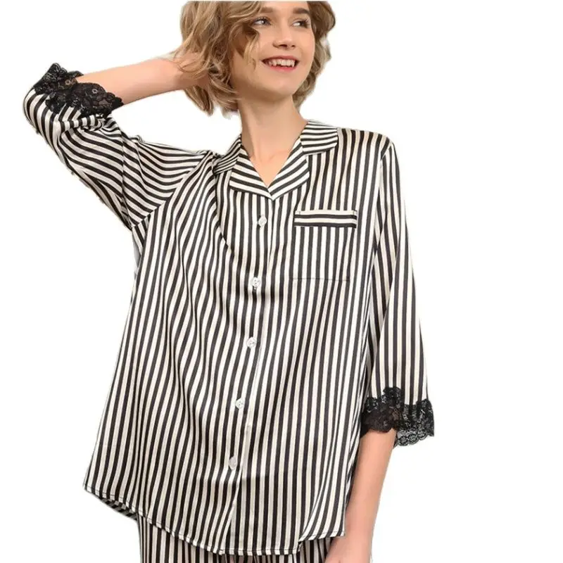 Пижама из натурального шелка новейшая Шелковая пижама с длинным рукавом и