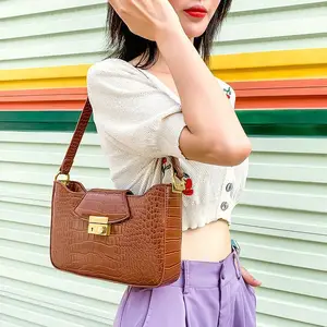 new womens crocodile pattern retro shoulder bag luxury ladies baguette pu leather messenger bag fashion underarm handbag free global shipping