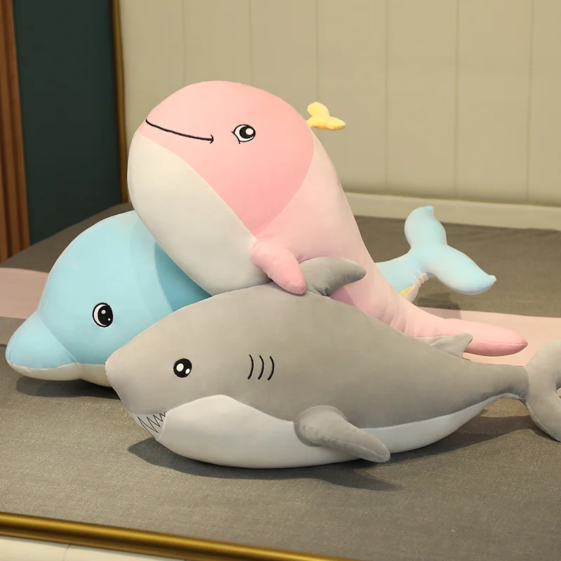 

Hot 1pc 30CM-100CM Down Cotton Shark Plush Toy Stuffed Whale/Dolphin Doll Sea Animal Fluffy Soft Long Sleeping Pillow Baby Gifts