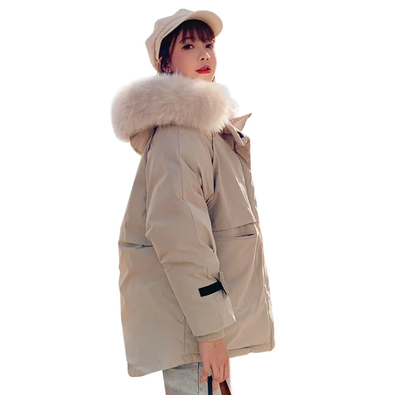 Winter jacket parkas 2019 winter new women's fashion large fur collar hooded thick cotton down jacket Russian winter coat