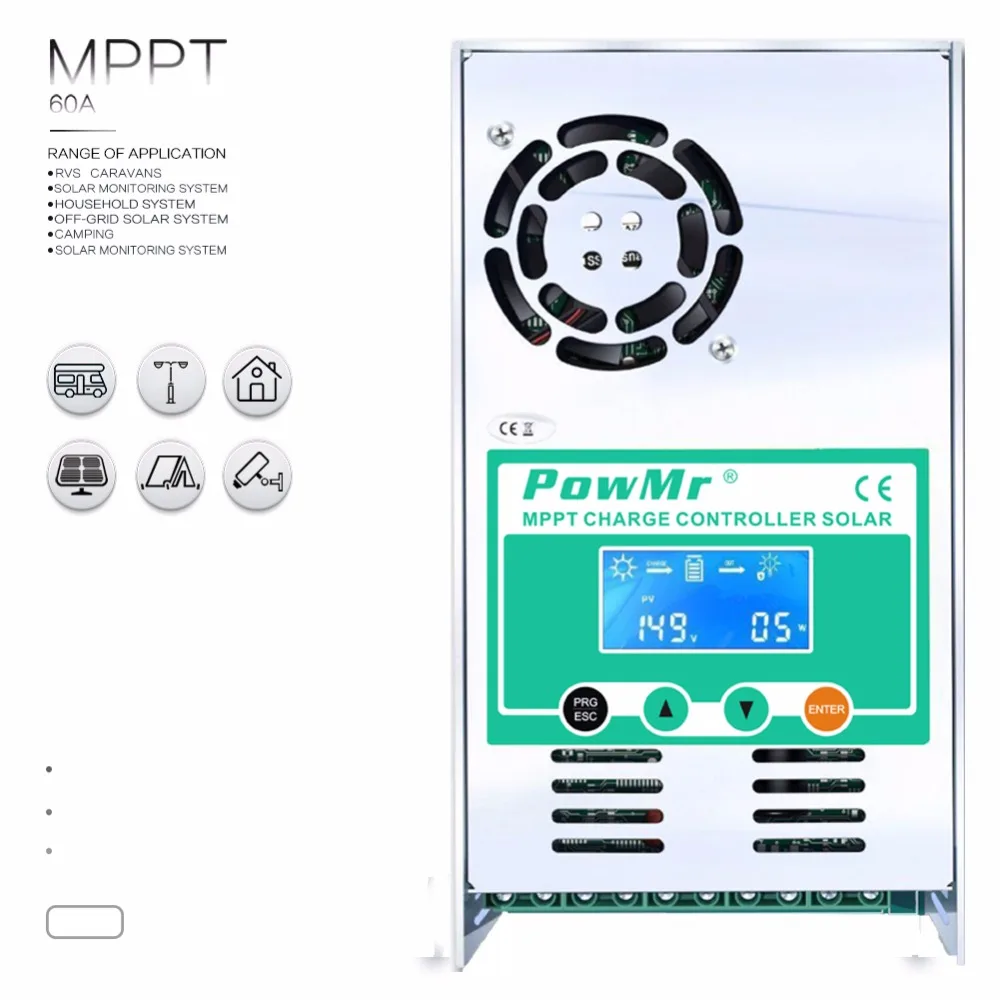 PowMr 60A MPPT Solar Charge Controller Charging 12V 24V 36V 48V Auto Battery LCD Display Solar charge Regulator Max 190VDC Solar