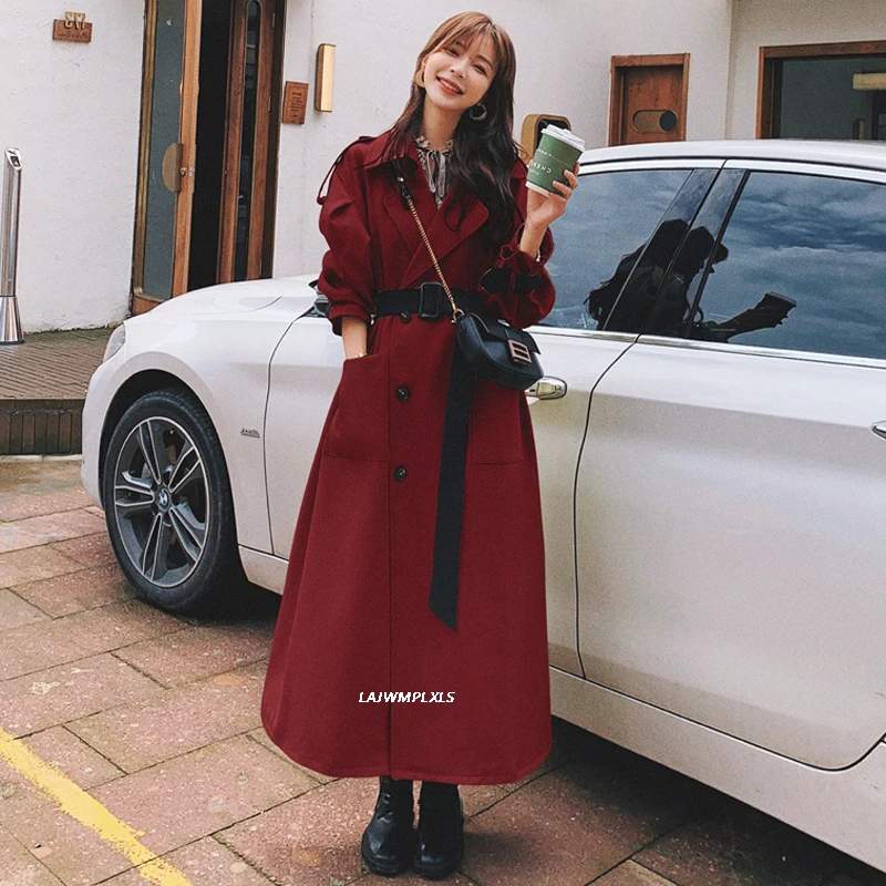 Ветровка женская длинная модная красная ветровка с лацканами свободная синяя