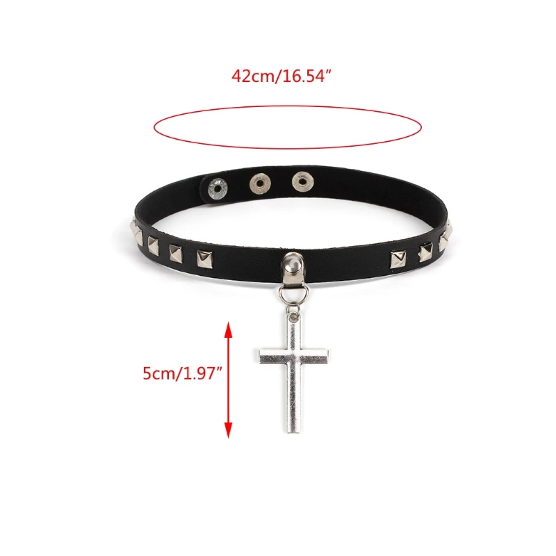 

X7XE Harajuku Style Black Punk Choker Collar Necklace Pu Leather Party Club Sexy Gothic Femme Jewelry with Cross for Woman
