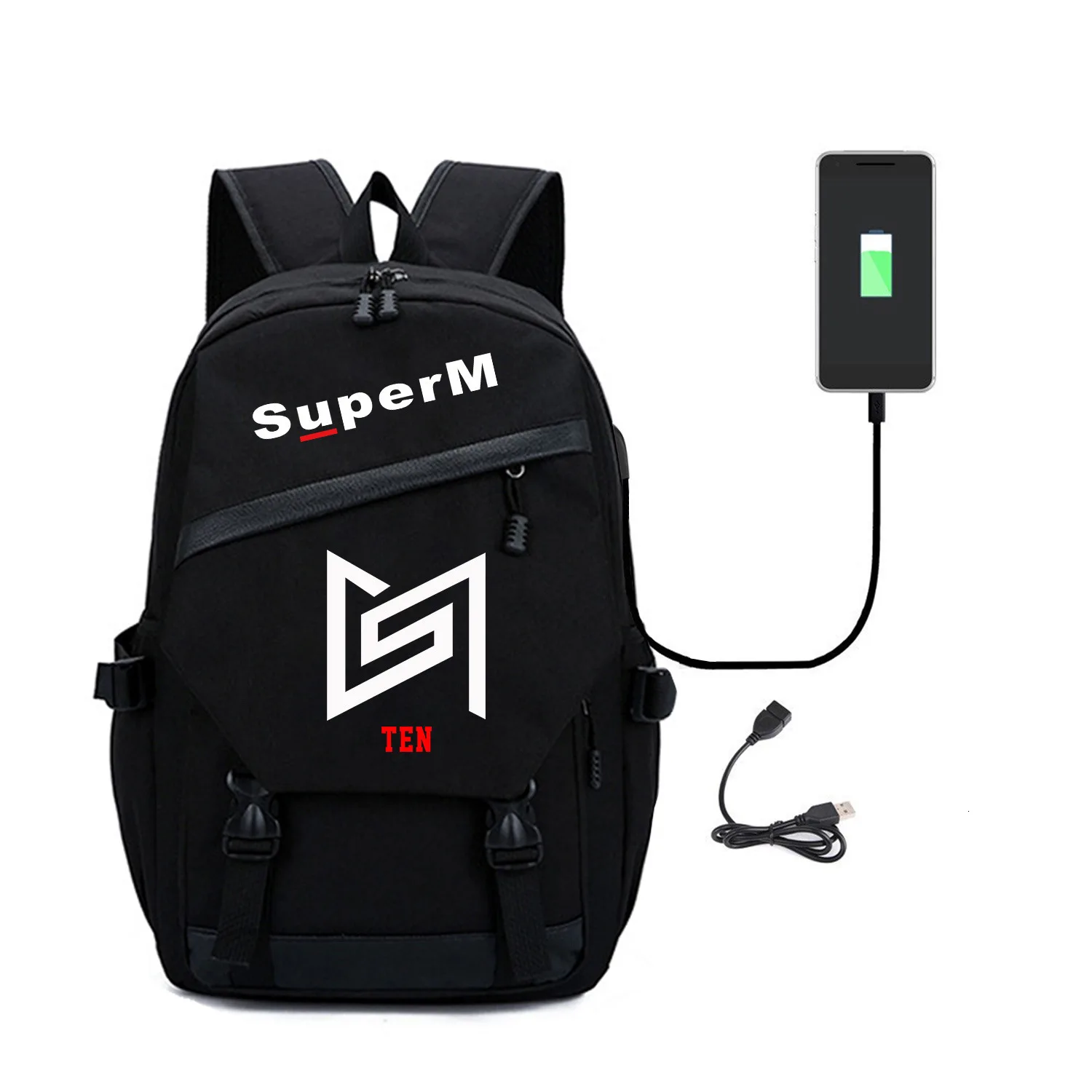 SuperM Kpop, супер m рюкзак, студенческий рюкзак с usb зарядным портом, Холщовый Рюкзак для колледжа, женский рюкзак