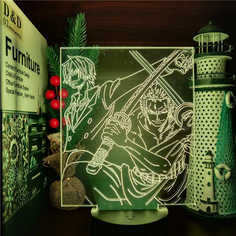 Слитная 3D Светодиодная аниме лампа Sanji Zoro ночники 7 меняющихся цветов Led для