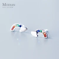 modian simple fashion rainbow zircon cloud jewelry romantic 925 sterling silver charm stud earrings for women party jewelry