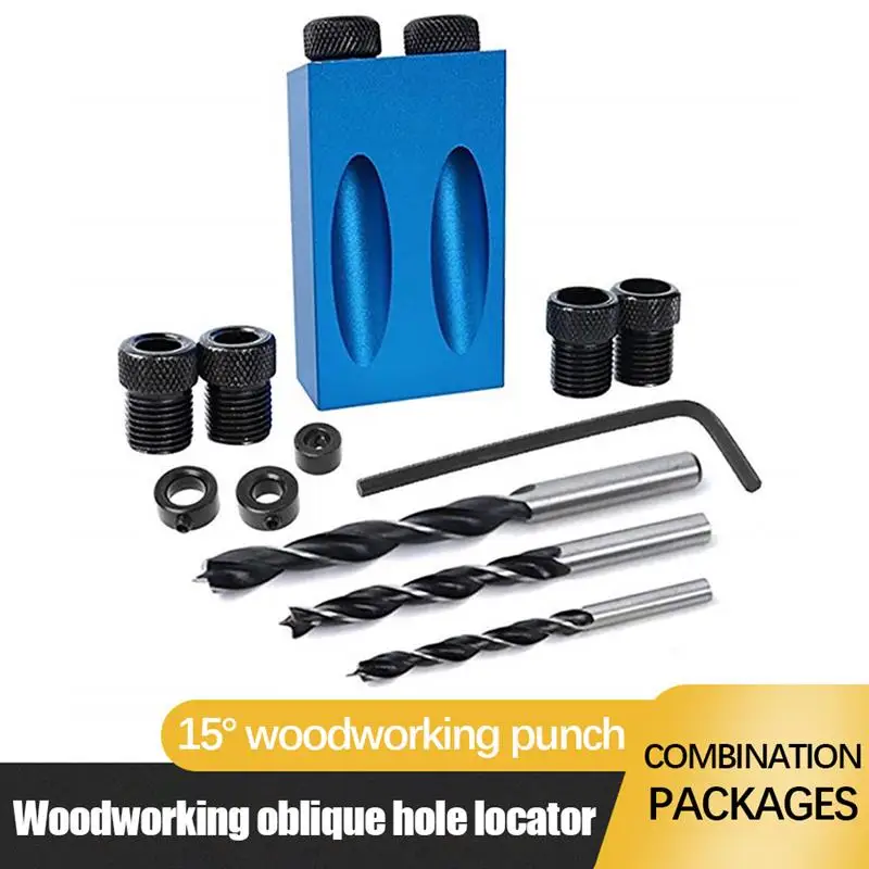 

3/14/28/34pcs Woodworking Oblique Hole Locator Set 15 Degree Angle Drill Guide Puncher DIY Tools Drill Bits Pocket Hole Jig Kit