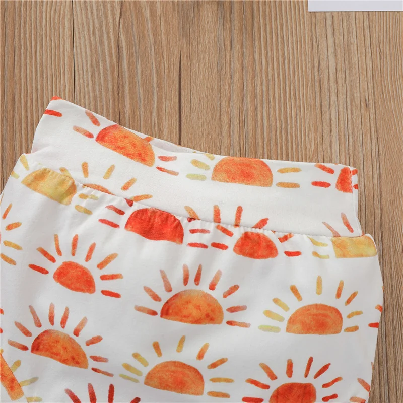 

3Pcs Outfit Set Newborn Baby Girls Clothes Bow Headband Sleeveless Solid Color Romper+Watermelon,Sunflower,Sun Print Shorts
