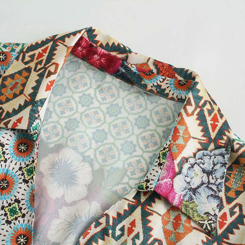 

2021 Za Women Summer New Fashion Patchwork Print Loose Asymmetric Blouses Vintage Long Sleeve Female Shirts Blusas Chic Tops