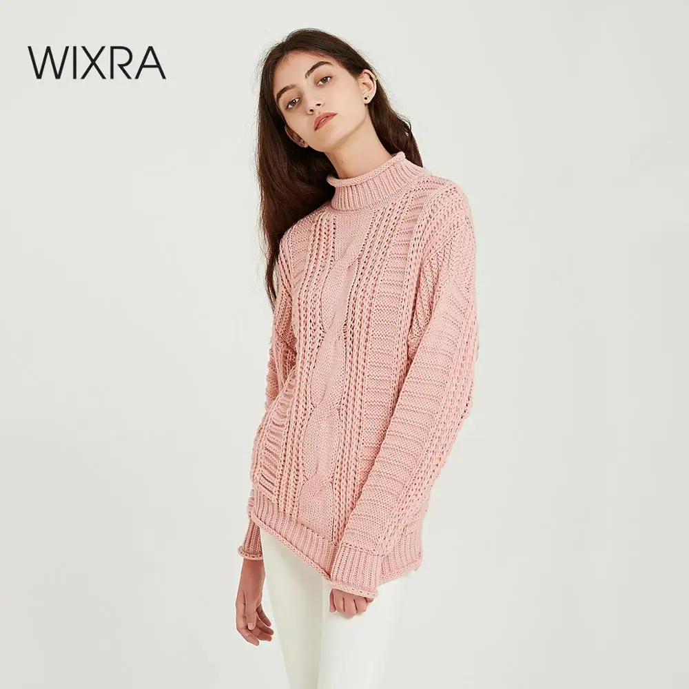 

Свитера Wixra Твердые теплые водолазки Повседневная женская вязаный свитер с длинным рукавом Пуловеры женские джемперы 2019 осень зима розовый...