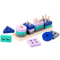 montessori toy wooden building blocks early learning educational toys color shape match kids puzzle toys for children boys girls