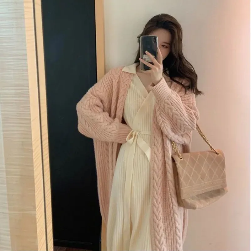 

Женский Длинный свитер в Корейском стиле, повседневный мягкий удобный однотонный кардиган, свободная вязаная кофта с рукавами «летучая мыш...