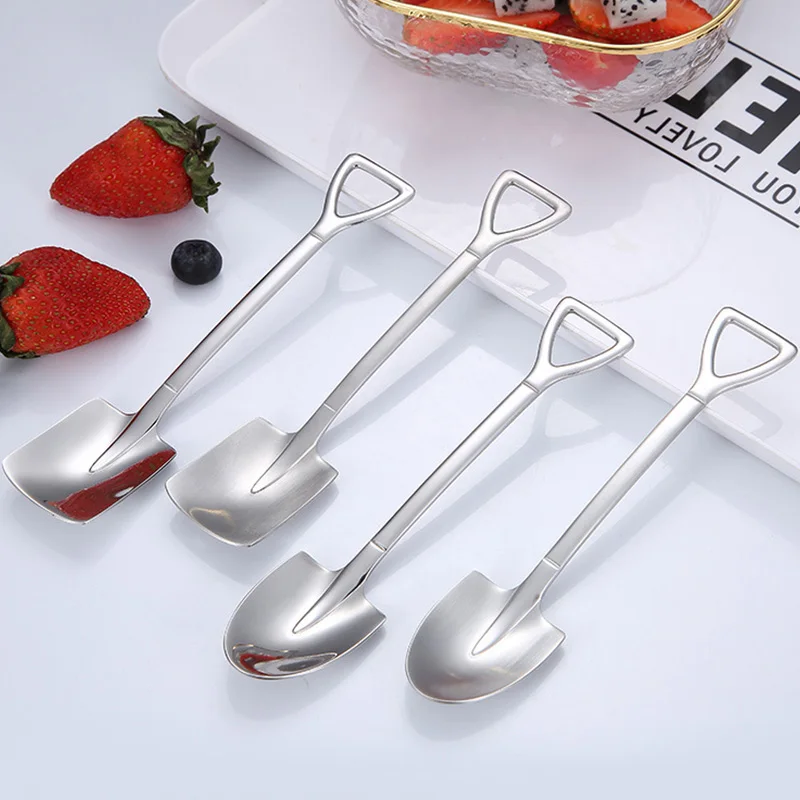 

Retro shovel Flat coffee Tea Ice cream Metal spoon Gift creative Bar stainless steel 304 dessert Spoons Set Housewares kitchen