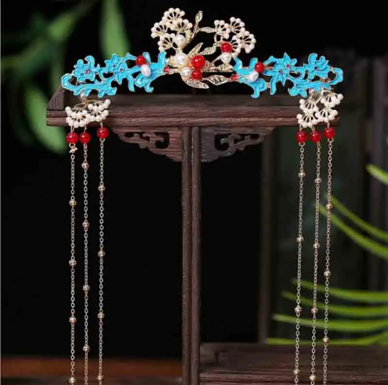 

Hanfu Women Hairpin Chinese Traditional Tassels Tiaras Hanfu Ancient Costume Headdress Prop Chinese Gifts For Women