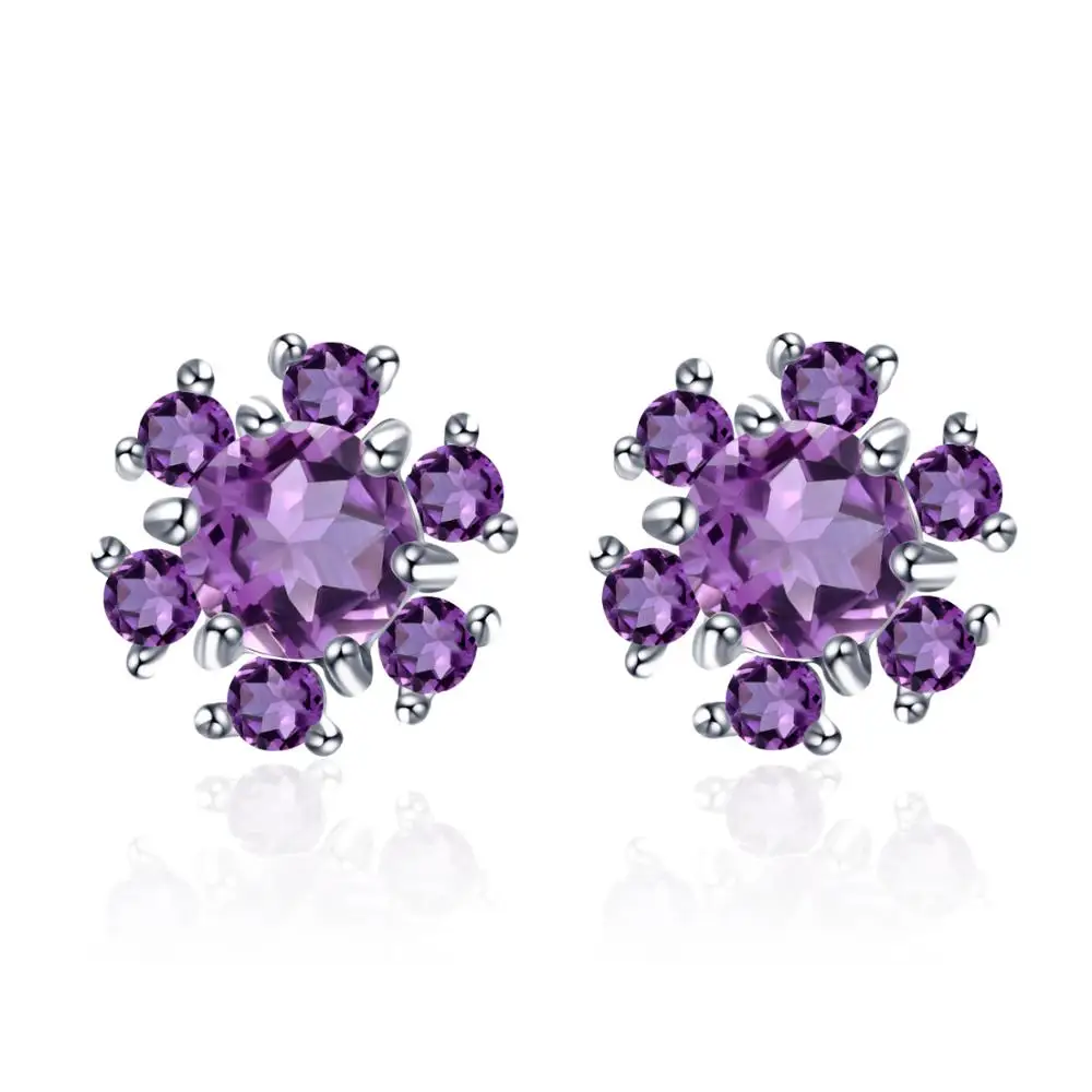 Серьги гвоздики женские из серебра 925 пробы с натуральным аметистом
