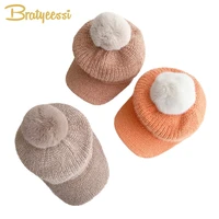 new winter baby hat with pom pom knitted baseball cap winter hat for kids hat bobble children cap for boys girls 5 colors