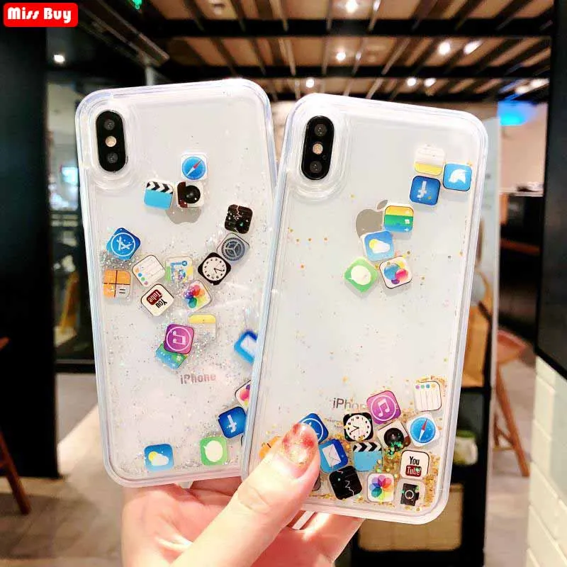 Quicksand Capinha для iPhone 7 7Plus 8 8Plus 6 6s 6Plus динамический жидкий Жесткий ПК чехол X Xr Xs Max