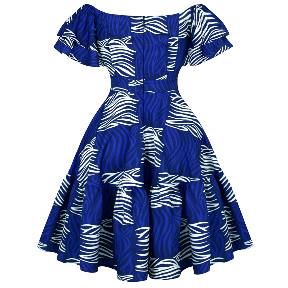 

Women Summer Floral Printed Off Shoulder Dress A-Line Swing Ladies Casual Fashion Party Midi Dresses