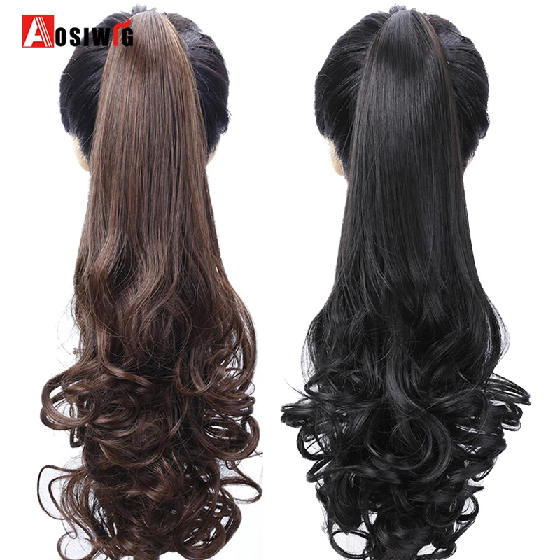 AOSIWIG 24 дюйма женский Синтетический Коготь Конский хвост Зажим для наращивания