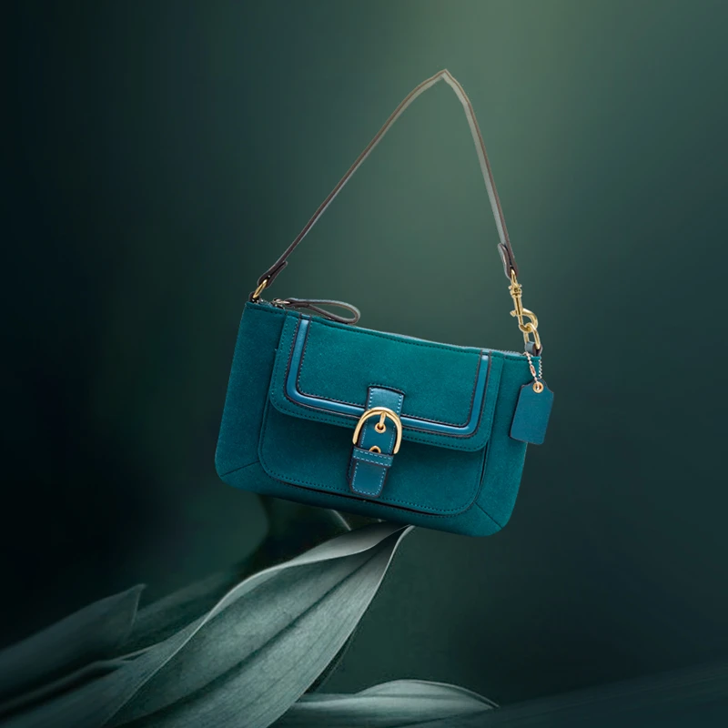 Винтажная синяя сумка багет в форме павлина замшевая кожаная на плечо роскошные