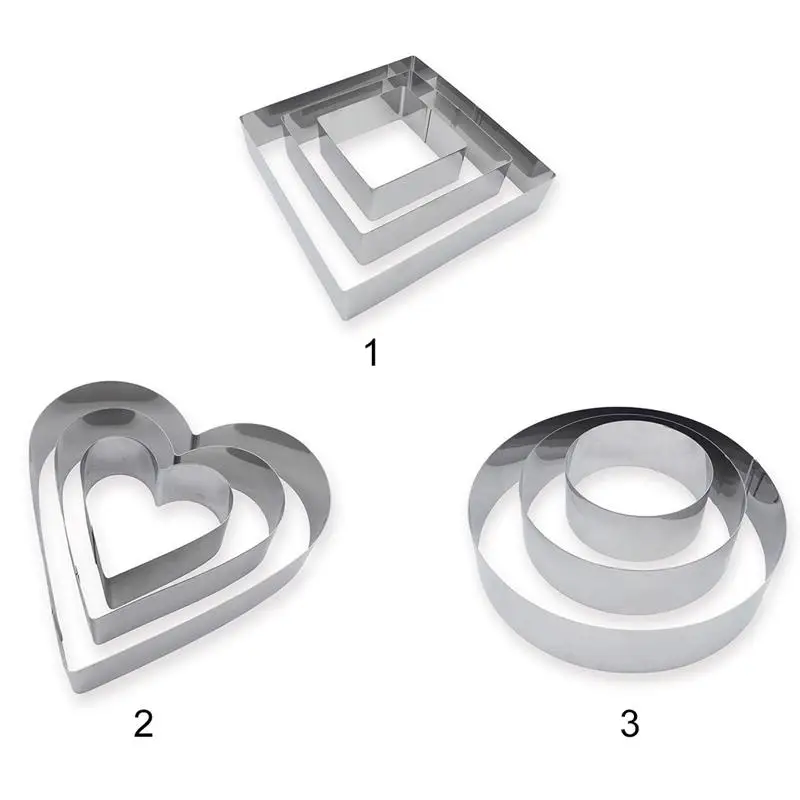 

3 Pcs/Set Stainless Steel Cake Mold DIY Cake Mousse Ring Bakeware Heat-Resistant Pastry Cutter Rings Handmade Baking Cake Tools
