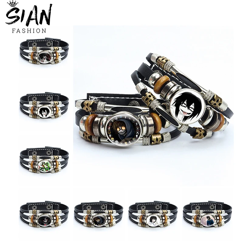 

Jeff and Jane The Killer Braided Leather Bracelets Creepypasta Creepy Pasta Ticci Toby Multilayer Bead Bracelets Bangles Jewelry