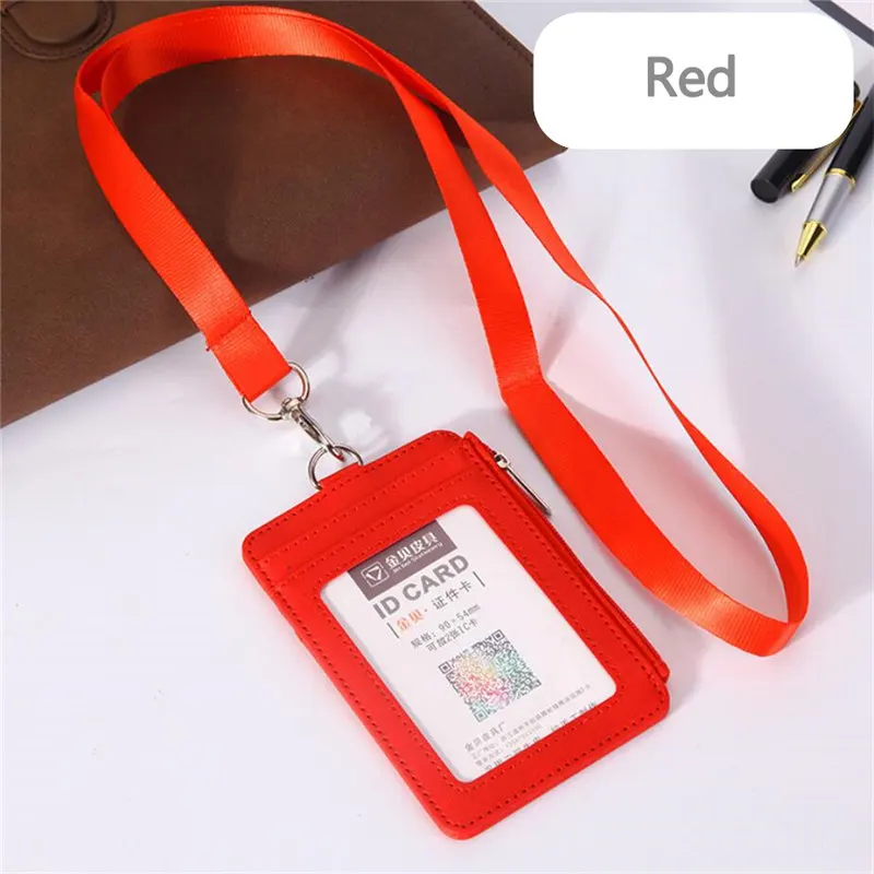 Красный Lanyards держатель удостоверения личности кожаный чехол Porte Bus нескользящий Мужской Женский банк держатель для кредитных карт ремешок для кошелька держатель для монет - Цвет: Красный