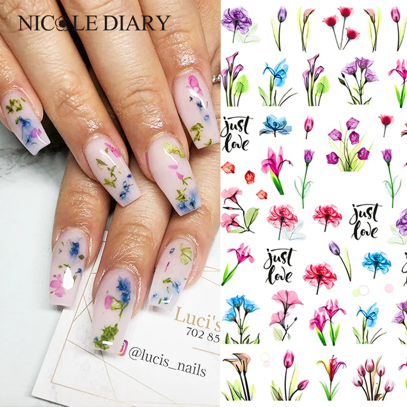 3D наклейки для ногтей в виде листьев цветов животных|Стикеры и наклейки| |