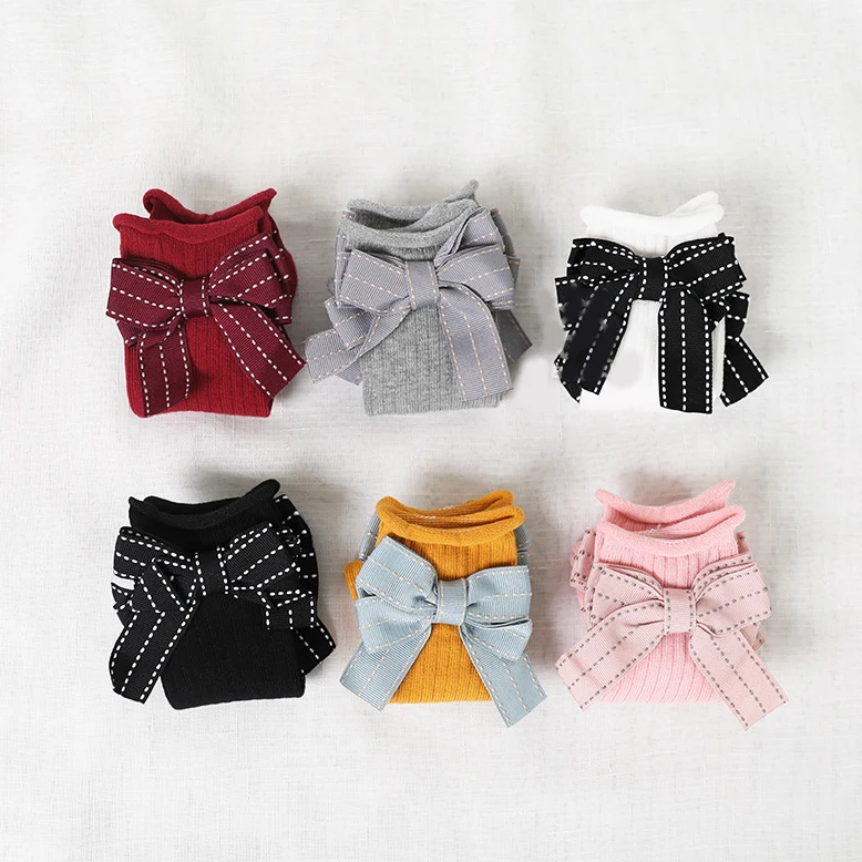 

Sweet Bowknot Girls Socks Cotton Ribbed Knee High Socks for Toddler Girls Clothing Long Tube Socks for Childrern Leg Warmers Ska
