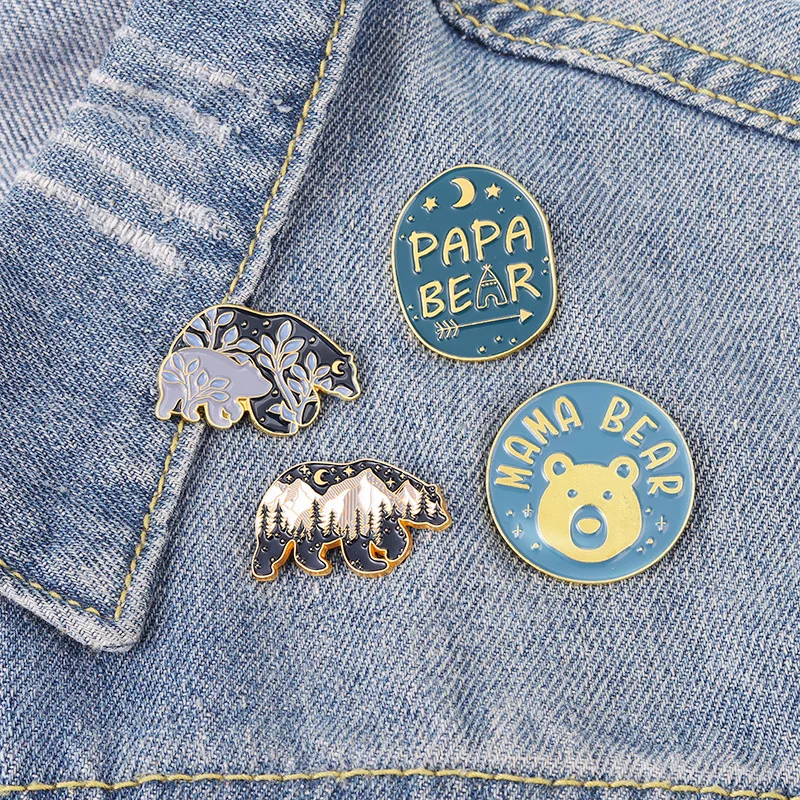 Cartoon Polar Bear Shape Mother Bear Daddy Bear  Cartoon Animal Badge  Forest Garden  PAPA BEAR Fashion Brooch Backpack Badge