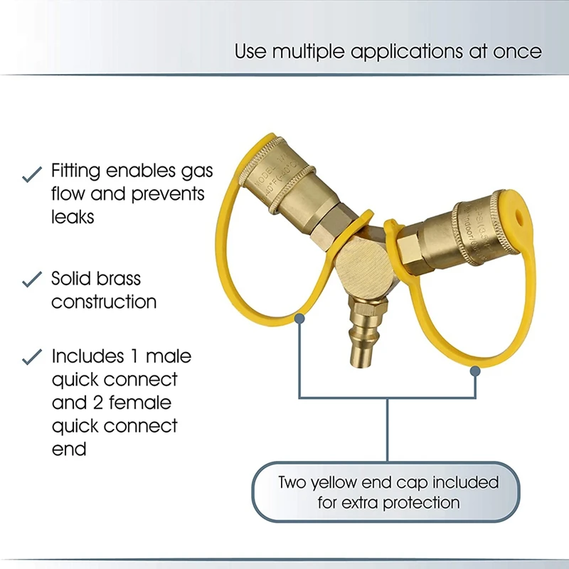 

1/4in Propane Tank Adapters LP Gas Line Splitter 2 Way Hose Tee Y Propane Splitter - 2 Propane Quick Connect Ends