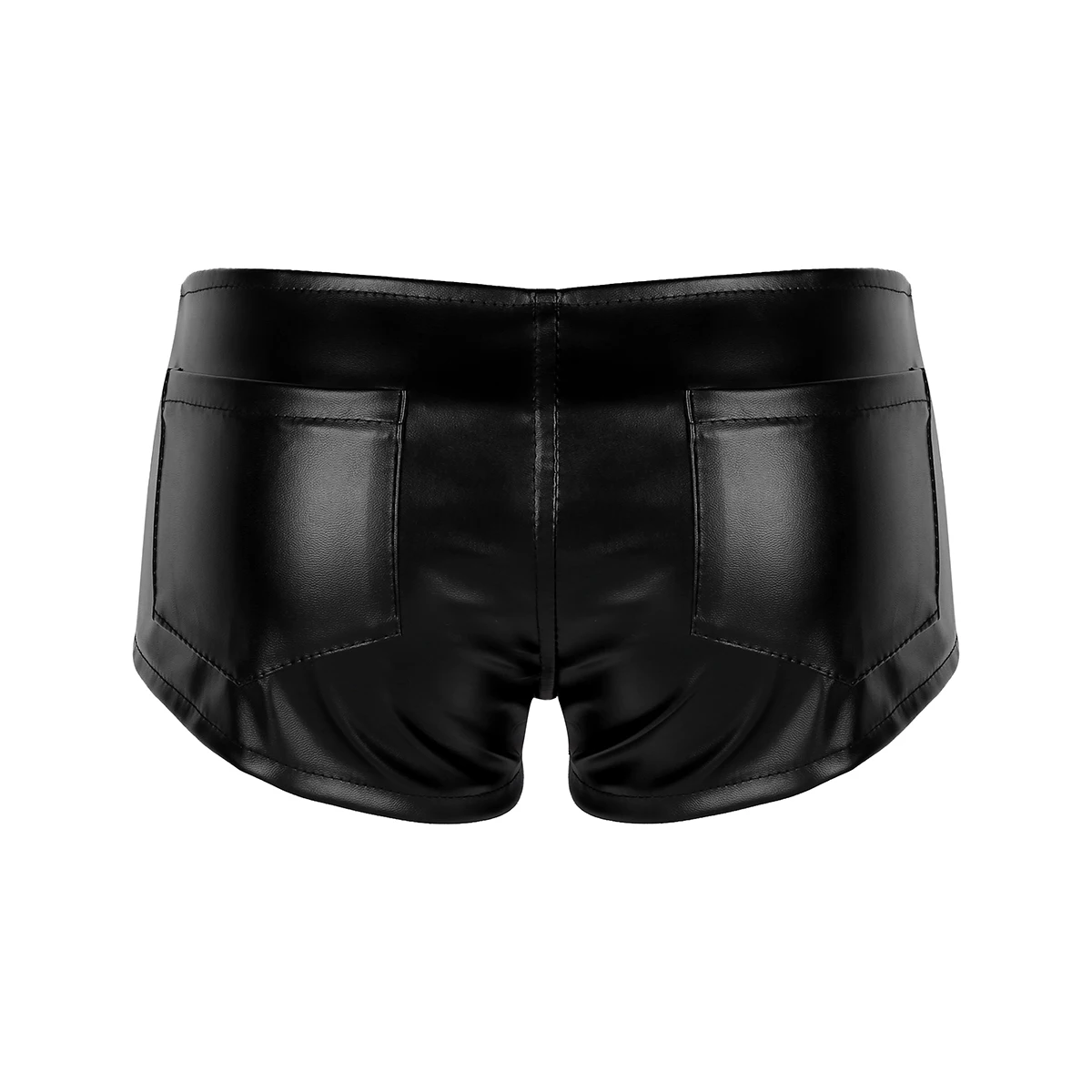 Женские мокрые шорты из искусственной кожи на молнии спереди с заниженной талией