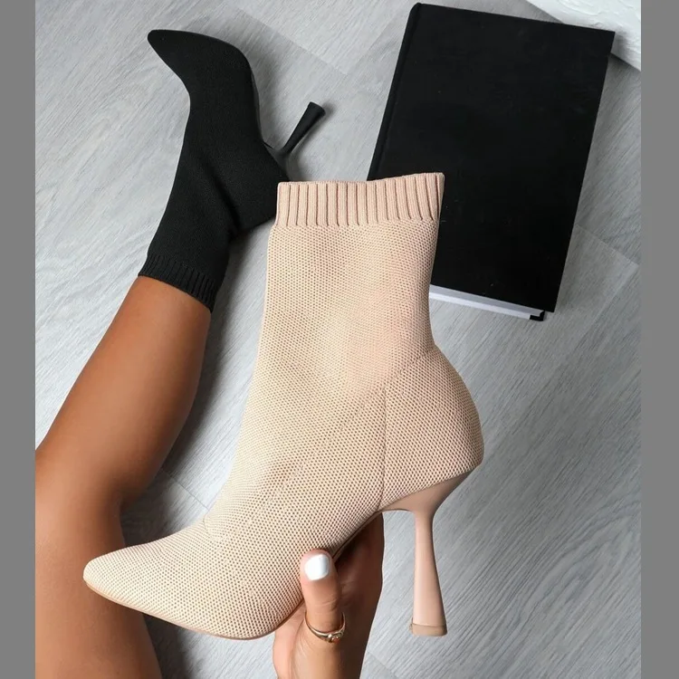 

Shoes Pointy Boot Round Toe Winter Footwear Pointe Autumn Low Large Size Ladies Rubber 2021 Ankle Hoof Heels Solid Rome Flock