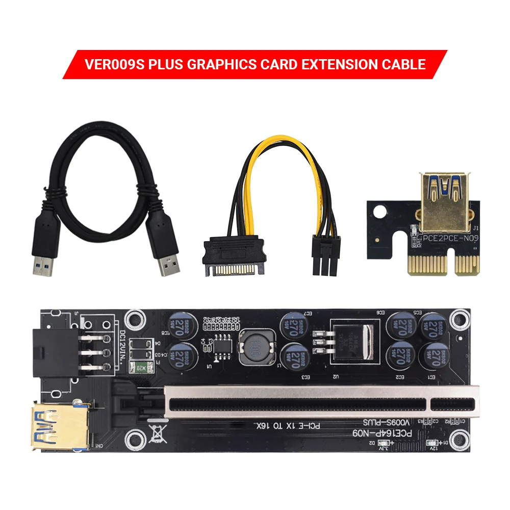 

VER009S Plus Riser Card 1X To 16X Extender PCIE PCI PCI-E 009S Plus Riser 6Pin Graphics Extension Adapter Cable GPU Miner Mining