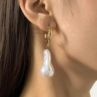 lacteo bohemian geometric baroque imitation pearls drop earrings hip hop cuff openable metal round charm earrings jewelry gifts