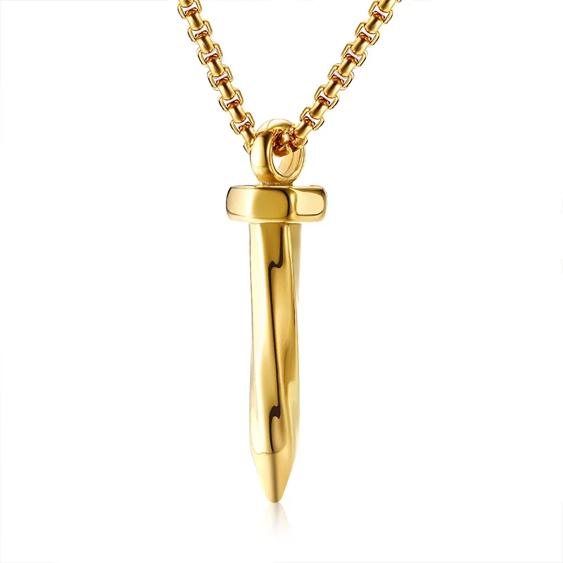 Tidal Men Jewelry Hot Sale Stainless Steel Nail Shape Pendant Cool Style Polished Attractive Gold Necklace Accessories for Male | Украшения