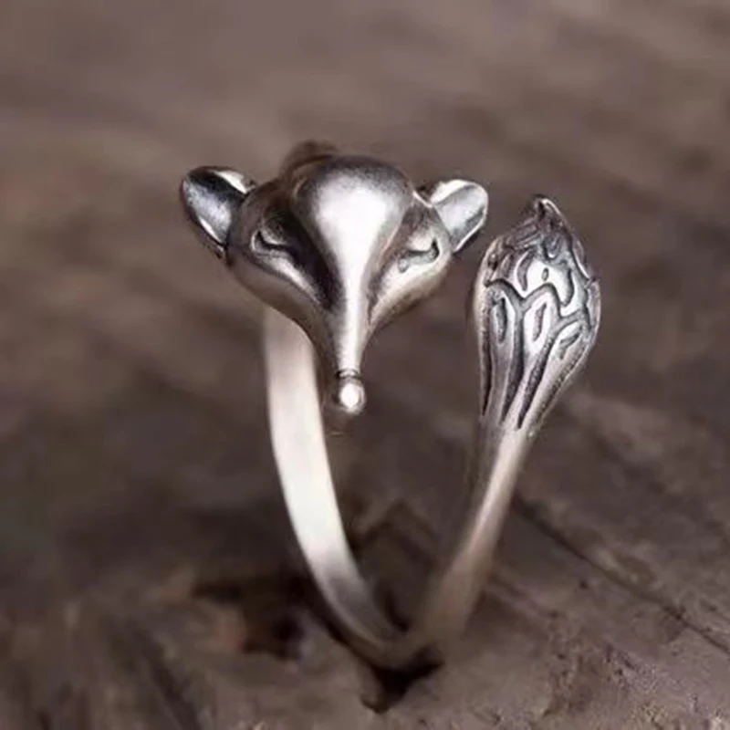 

Thai silver little fox retro opening adjustable ring exquisite Chinese style charm ladies jewelry party accessories