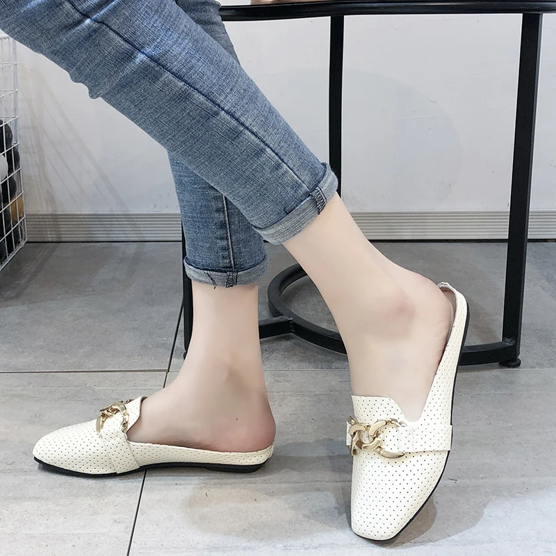 

New Baotou Women's Slippers Pure Color Simple Fashion Wild Breathable Vamp Buckle Decoration Sweet Beauty Slippers 2021