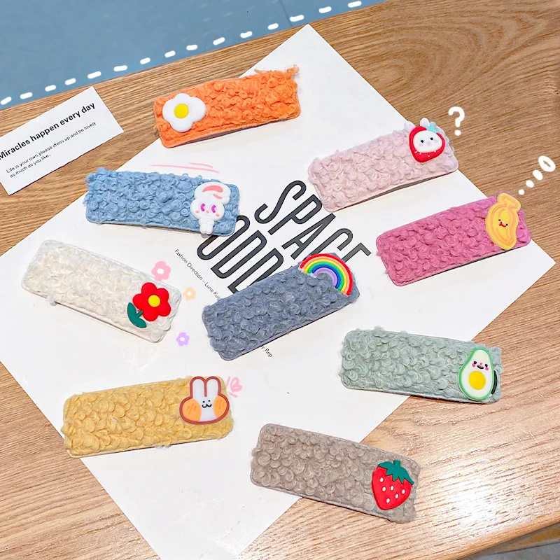 

2020 New Winter Girl Cute Cartoon Soft Hair Clips For Children Kids Solid Color Waterdrop Hairpin Girls Headwear