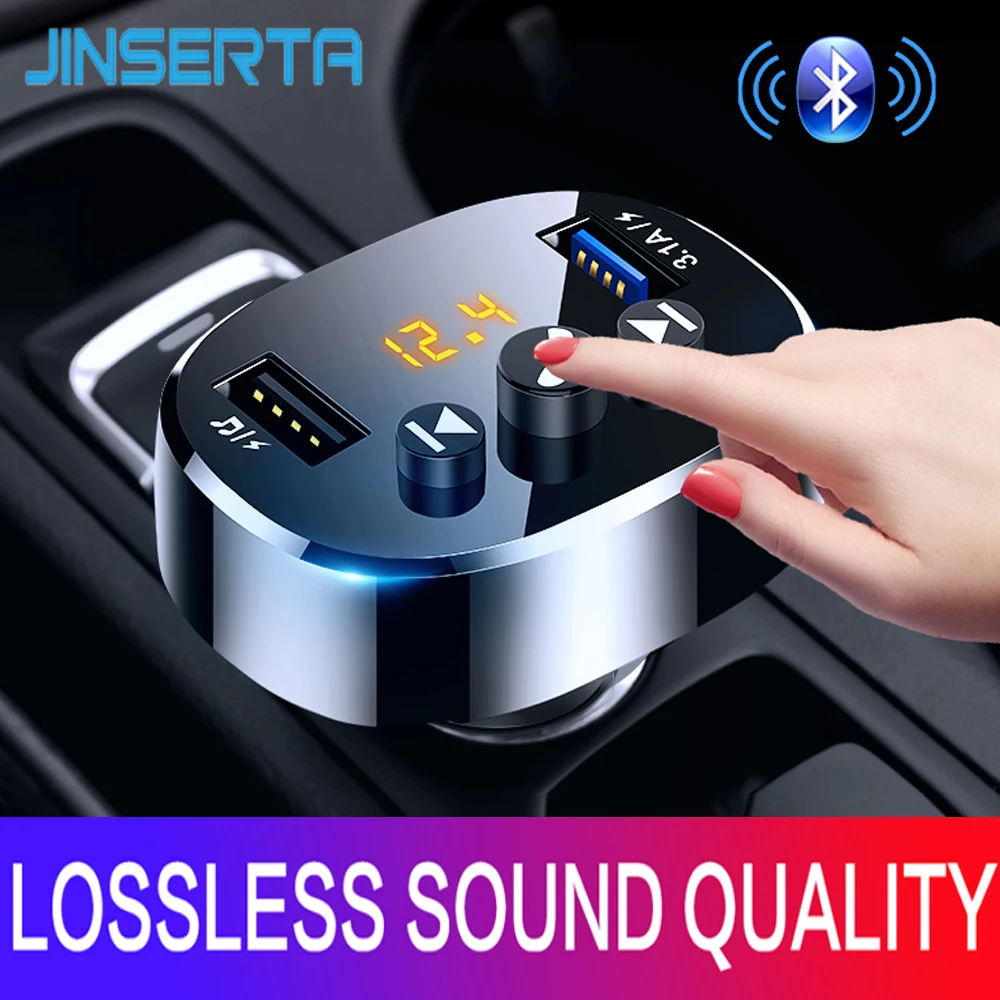 

JINSERTA FM Transmitter Car Bluetooth 5.0 FM Radio Modulator Car Kit Dual USB Car Charger Handsfree Wireless MP3 Player