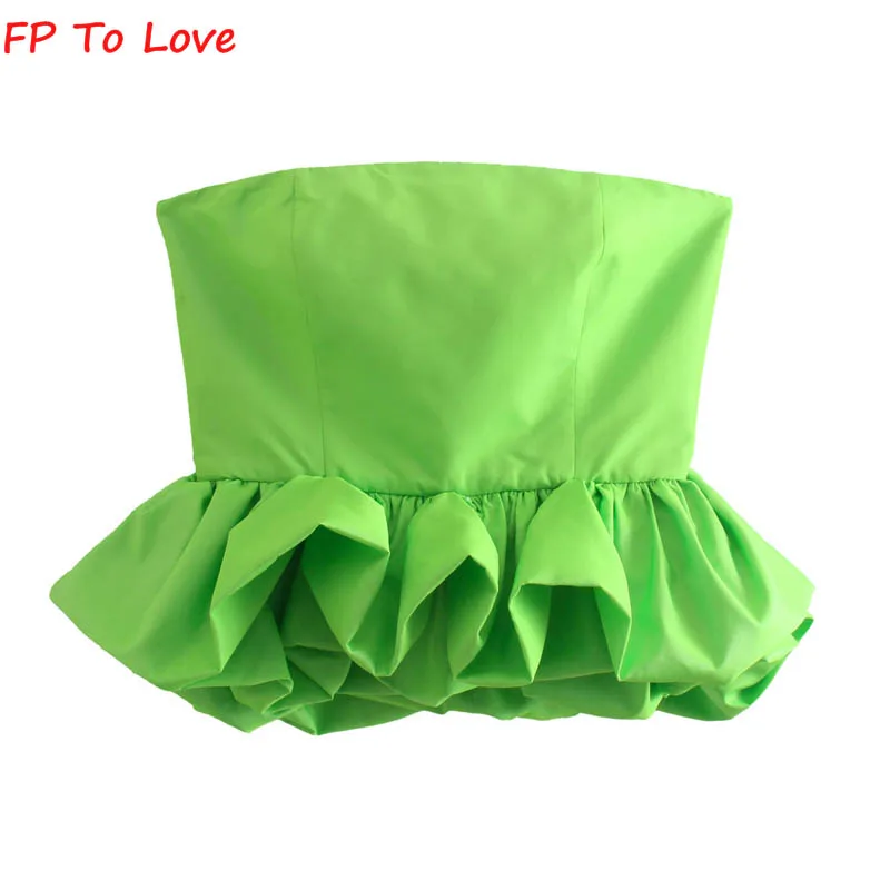 

FP To Love Woman Ruffles Tube Top Shining Green Stylish Sexy High Street Holiday Zipper Chic New Arrivals
