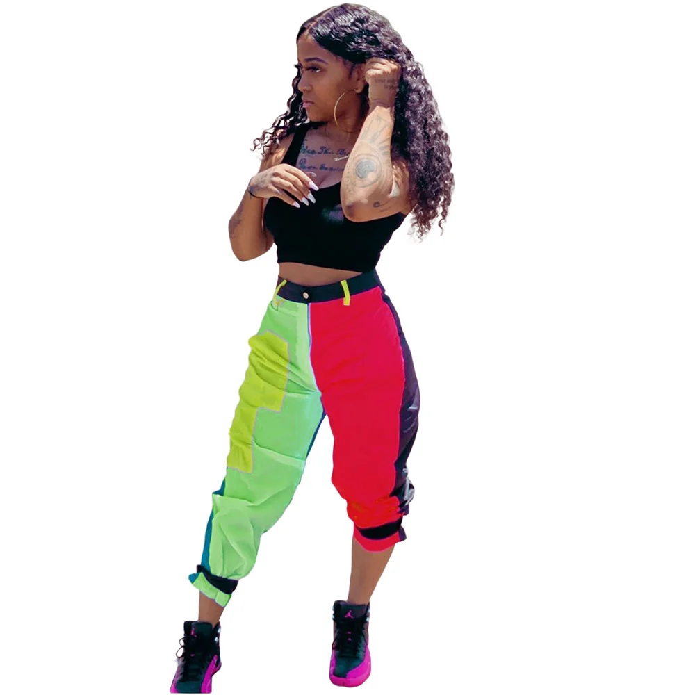 

Casual Sportswear Matching Sets Women's Clothing Black Sleeveless Cropped Tank Tops and Color Block Jogger Sweatpant Streetwear